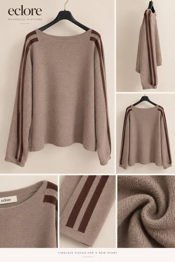 Trui met bruine strepen - Taupe