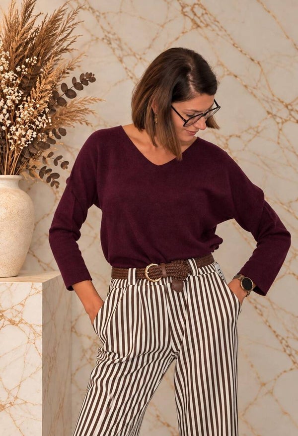 Gebreide knit V-hals - Prume/Bordeaux