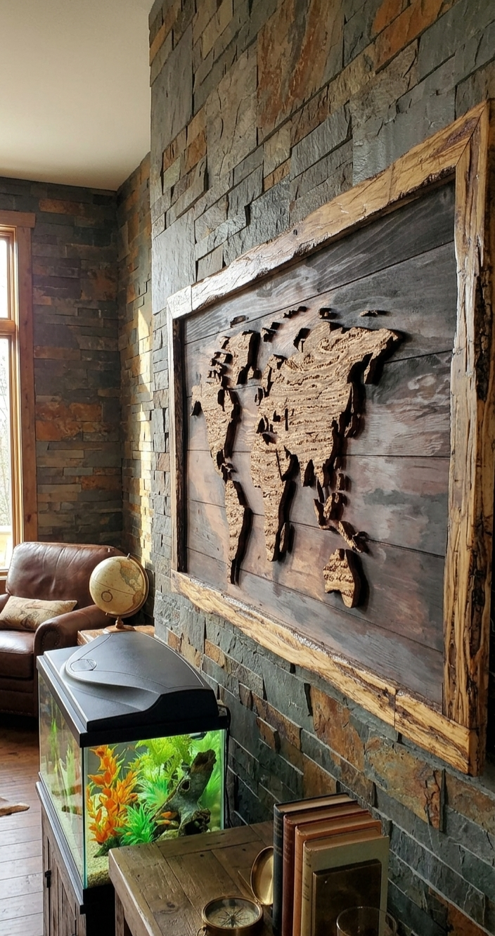 Tableau Mural Carte du Monde en Bois – Style Rustique