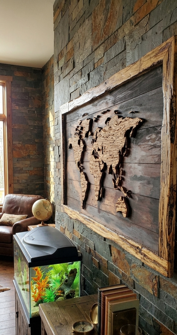 Tableau Mural Carte du Monde en Bois – Style Rustique
