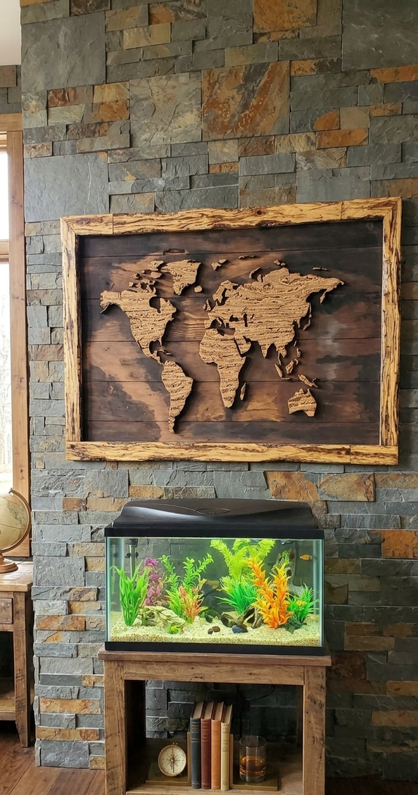 Tableau Mural Carte du Monde en Bois – Style Rustique