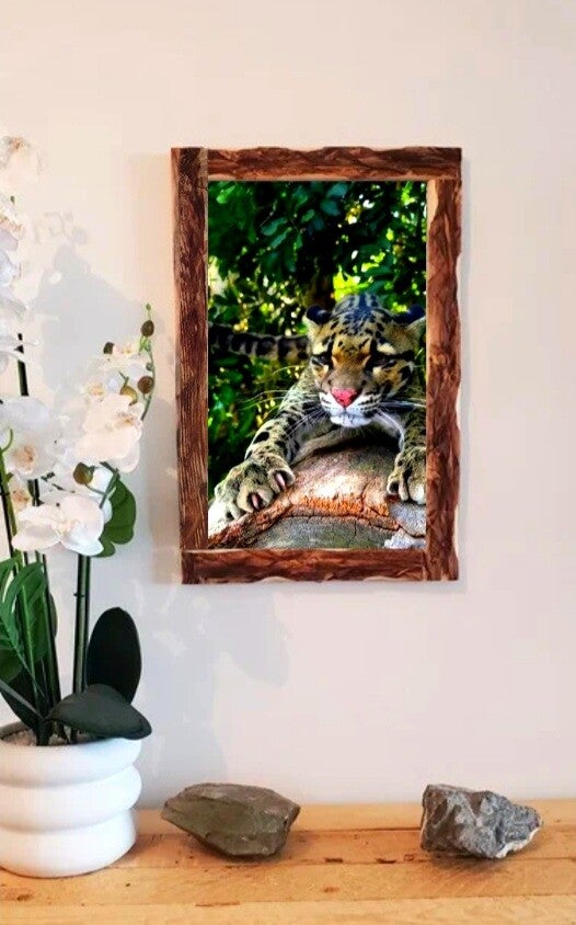 🐆Tableau sur toile – Léopard sauvage en pleine nature – Cadre bois