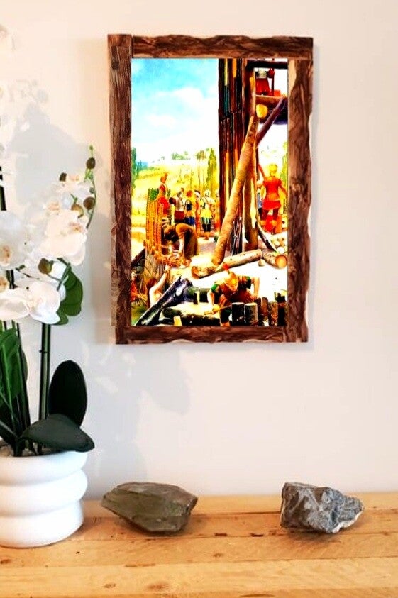 🪓Tableau décoratif – Scène d’artisanat ancien sur toile tendue (cadre bois)