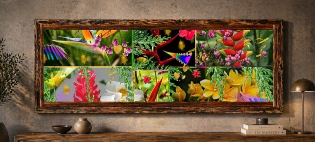 🌾🌺💐Tableau décoratif sur toile – Composition florale tropicale multicolore