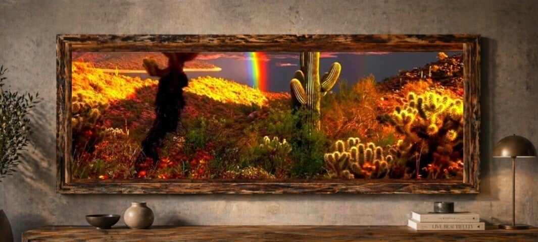🏜🌵Tableau décoratif sur toile – Paysage désertique avec arc-en-ciel