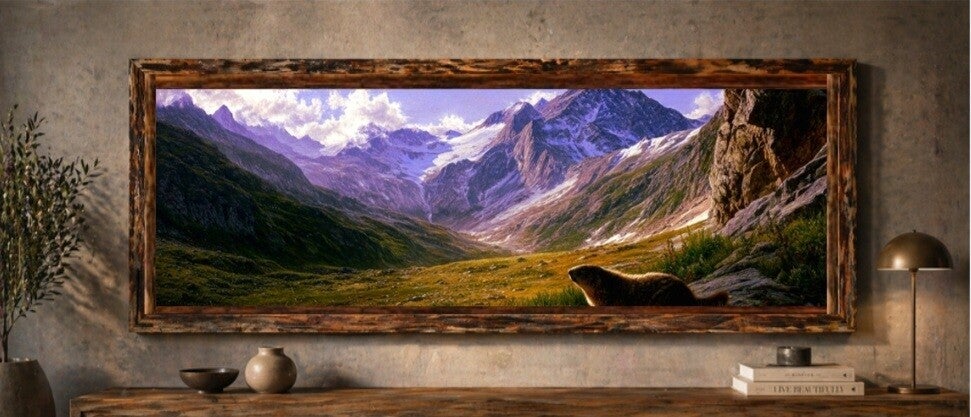 🖼️ Tableau mural panoramique – Paysage de montagne lumineux
