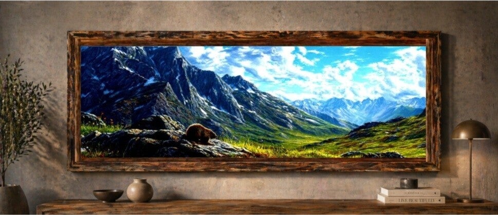 ⛰️Tableau panoramique montagne avec cadre en bois – Décoration murale nature