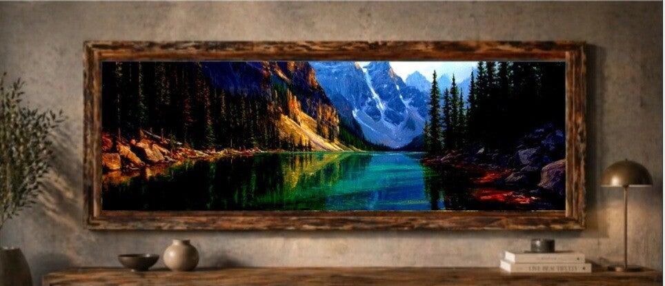 🖼Tableau paysage montagne & lac avec cadre en bois