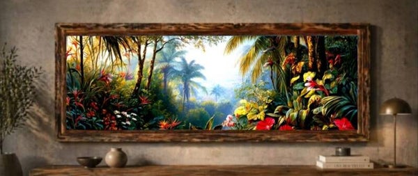 🍃Tableau panoramique jungle tropicale avec cadre en bois