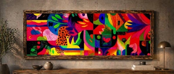 🖼Tableau panoramique abstrait multicolore avec cadre en bois