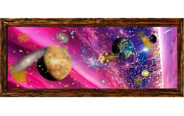 Tableau décoratif panoramique « Évasion Cosmique » avec cadre en bois naturel