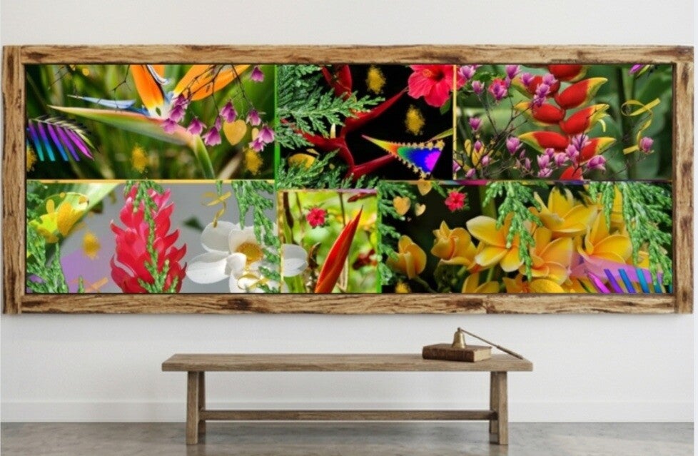 🌾🌺💐Tableau décoratif sur toile – Composition florale tropicale multicolore