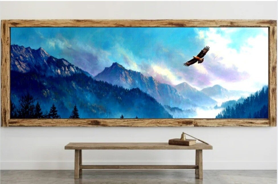 🖼️ Tableau panoramique – Paysage de montagne avec aigle en vol