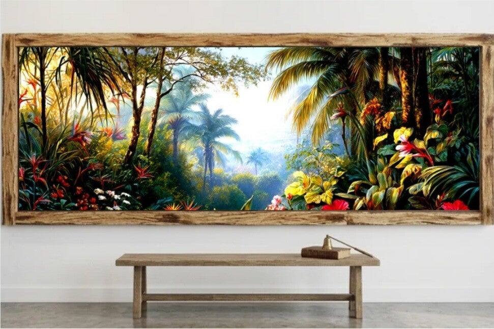 🍃Tableau panoramique jungle tropicale avec cadre en bois