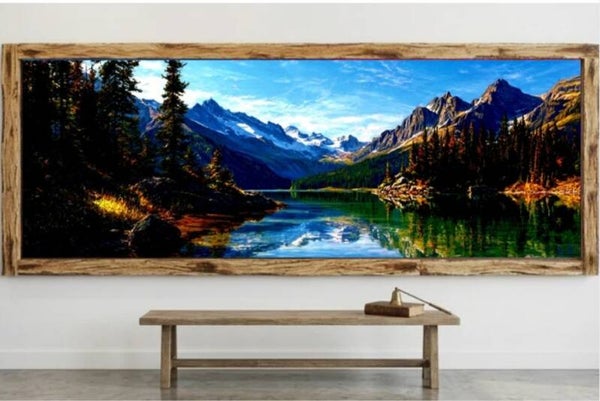 ⛰️Tableau panoramique paysage alpin avec cadre en bois