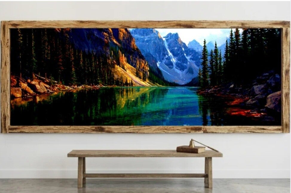 🖼Tableau paysage montagne & lac avec cadre en bois
