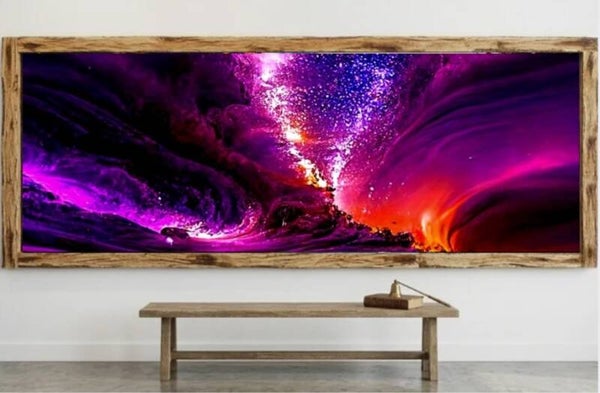 Tableau panoramique abstrait – Explosion Cosmique Violet & Magenta