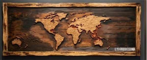Tableau Mural Carte du Monde en Bois – Style Rustique panoramique
