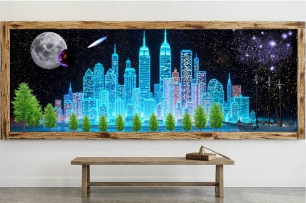 Tableau mural – Skyline futuriste sous un ciel étoilé