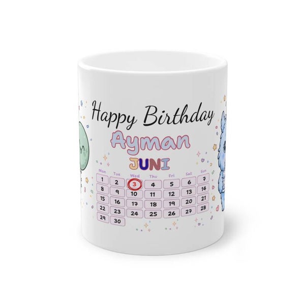 Personalisierte Tasse mit Kalender & Wunschname – Geburtstagstasse