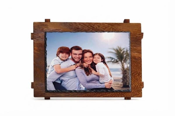 Personalisierte Schiefertafel mit Holzrahmen – 22x16 cm mit Foto & Wunschtext