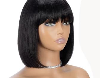 Full Machine Made Straight Brazilian Human Hair Bob Wigs with Bangs