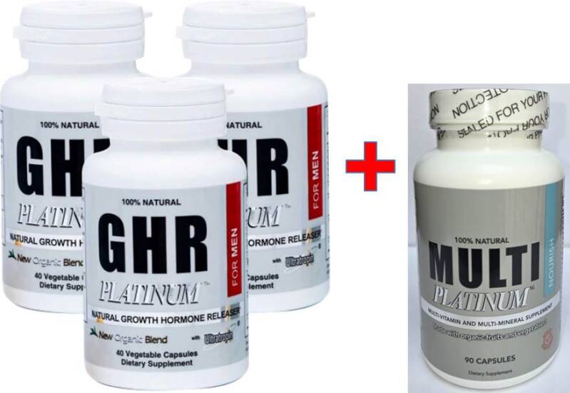 GHR Platinum HgH Enhancer for Men - 3 Bottles plus Antiaging Multi Vitamins - 1