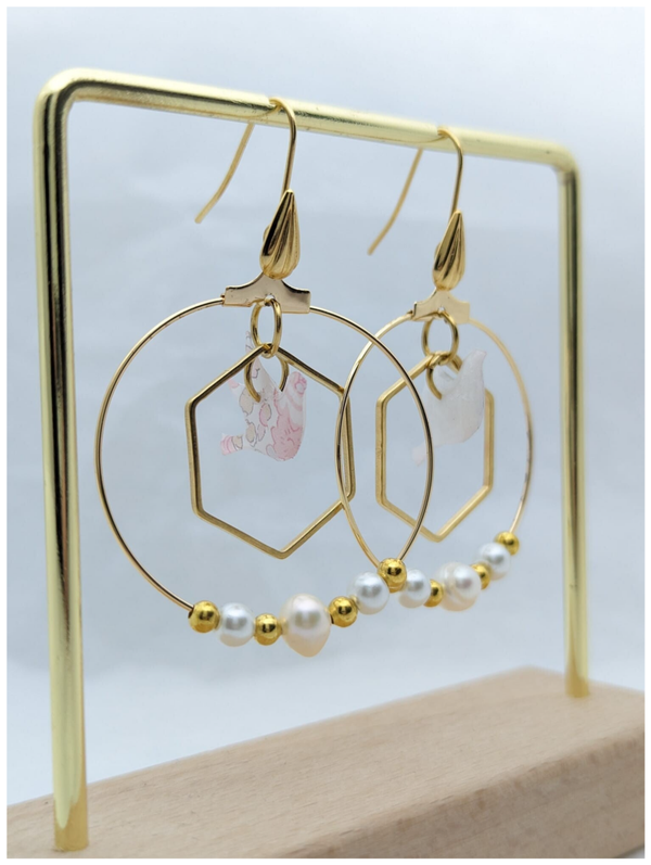 🔹Boucles d'Oreille "La cage et l'oiseau" - Rose