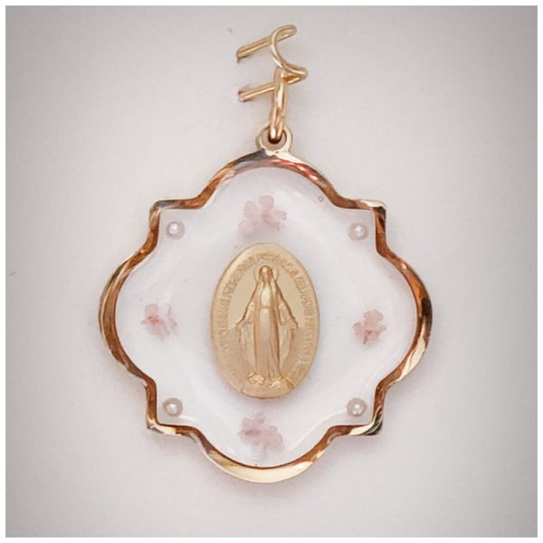 🔹"Reine du Ciel" - Dorée à Fleurs roses et perles