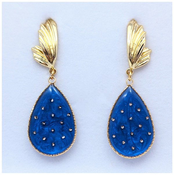 🔹Boucles d'oreilles "Monarque" - modèle Bleu irisé & or
