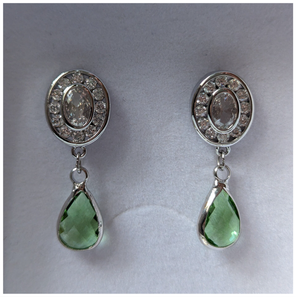 🔹Boucles d'Oreille "Pompadour" - Vert & argent