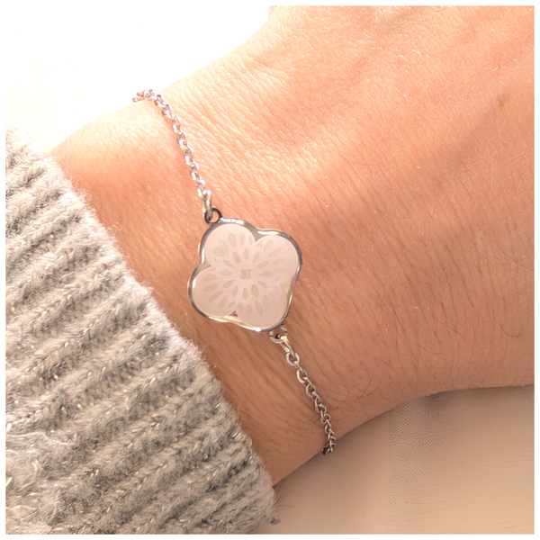 🔹Bracelet "MaDame & Mr" - Rosace argent, fond blanc