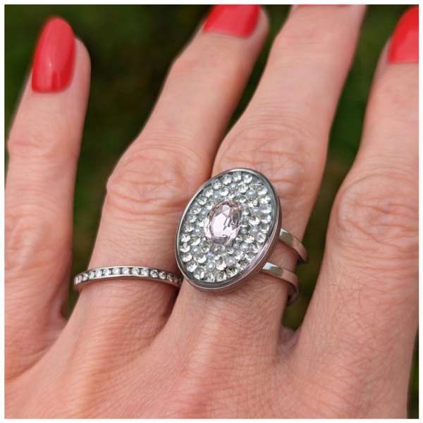 🔹Bague "Kate" - Rose (modèle ovale argent)
