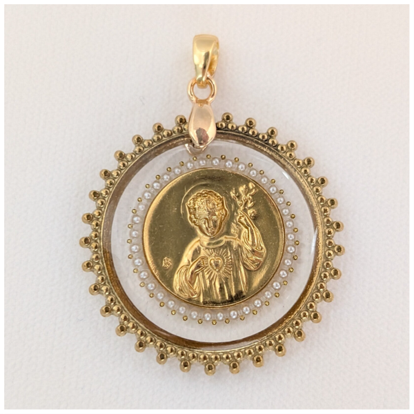 🔹Médaille Jésus Roi d'Amour Perles cadre trilobé