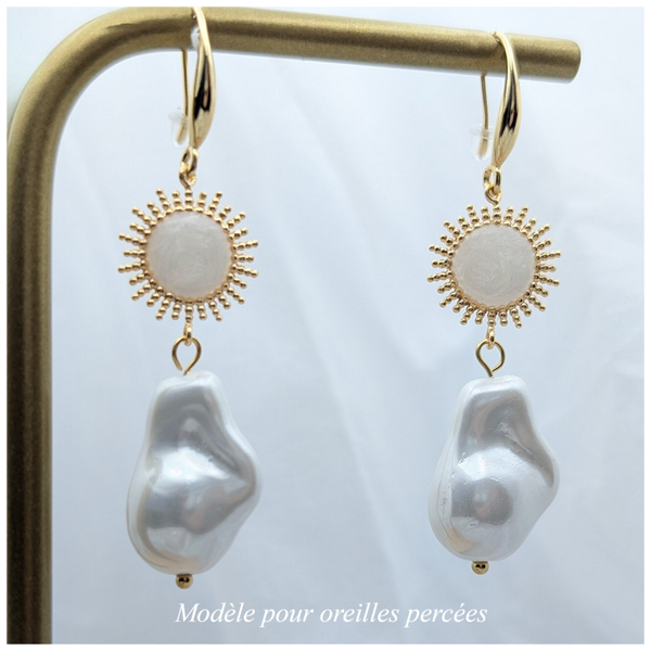 🔹Boucles d'oreilles "Versailles" - Blanc & Or Simple