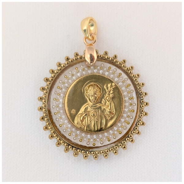 🔹Médaille Jésus Roi d'Amour Multiperles cadre trilobé