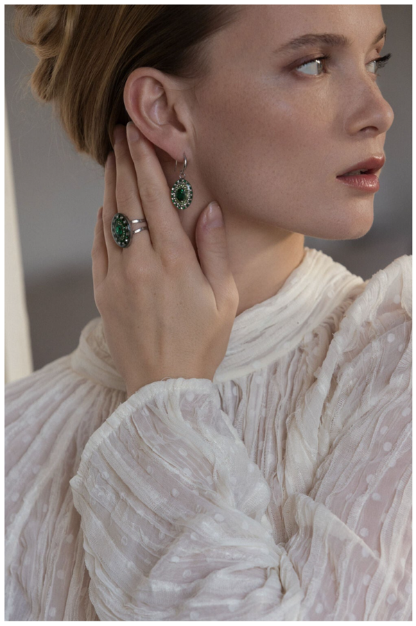 🔹Boucles d'Oreilles "Kate" Vert Émeraude (modèle argent)