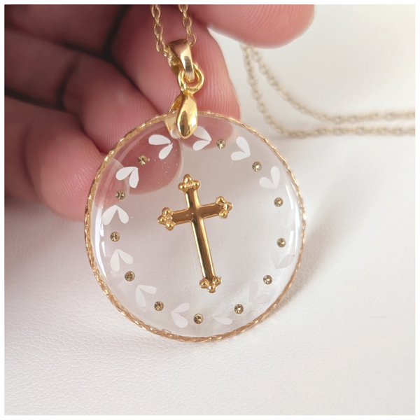 🔹Médaillon "COURONNE & CROIX" strassée