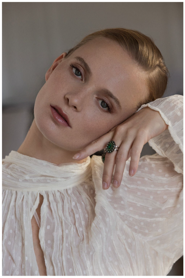 🔹Bague "Kate" - Vert Émeraude (modèle ovale argent)