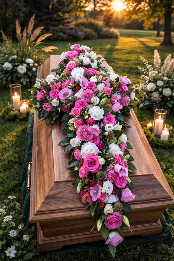 Sargbukett Kreuz in Rosa -Weiss - SB 7
