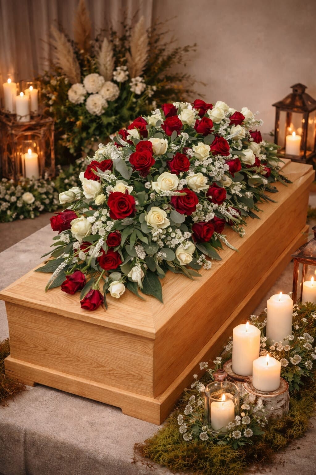 Sargbukett klassisch rote und weisse Rosen - SB 3