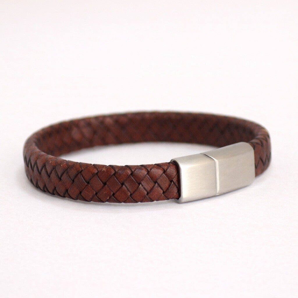 Asarmband - Lederen armband - Bruin - Matte zilveren sluiting