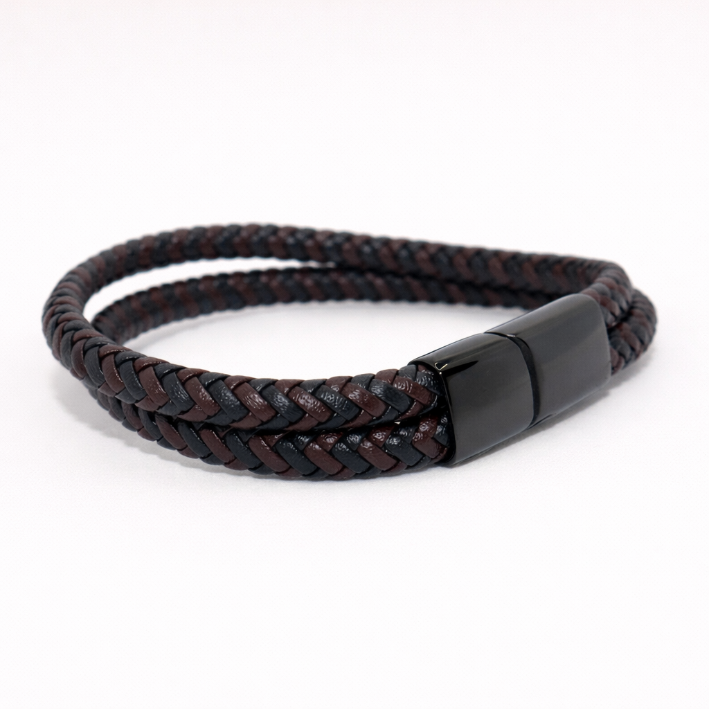 Asarmband - Lederen armband - Zwart met bruin
