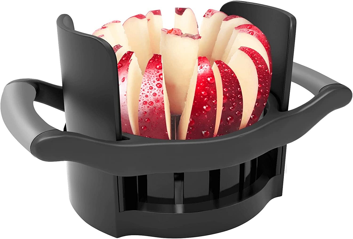 OOKUU Apfelschneider, 16 Klingen Apfelteiler Edelstahl mit Sockel, (Große Größe) Apfelspalter Apfelschäler, Apfelzerteiler kann Äpfel ganz durchschneiden, Apfelentkerner Apfelteiler, Schwarz