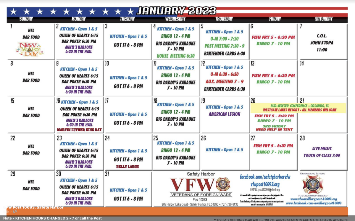 Calendar VFWPOST10093 Calendar VFWPOST10093