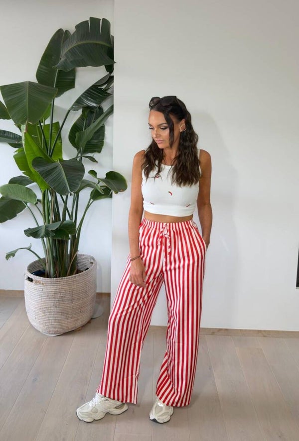 Streepjes broek wit met rood