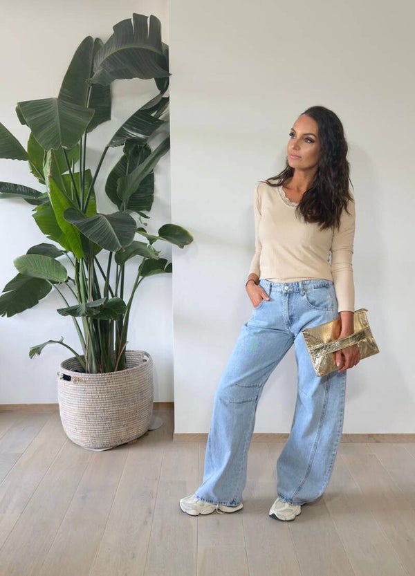 Beige tshirt lange mouw
