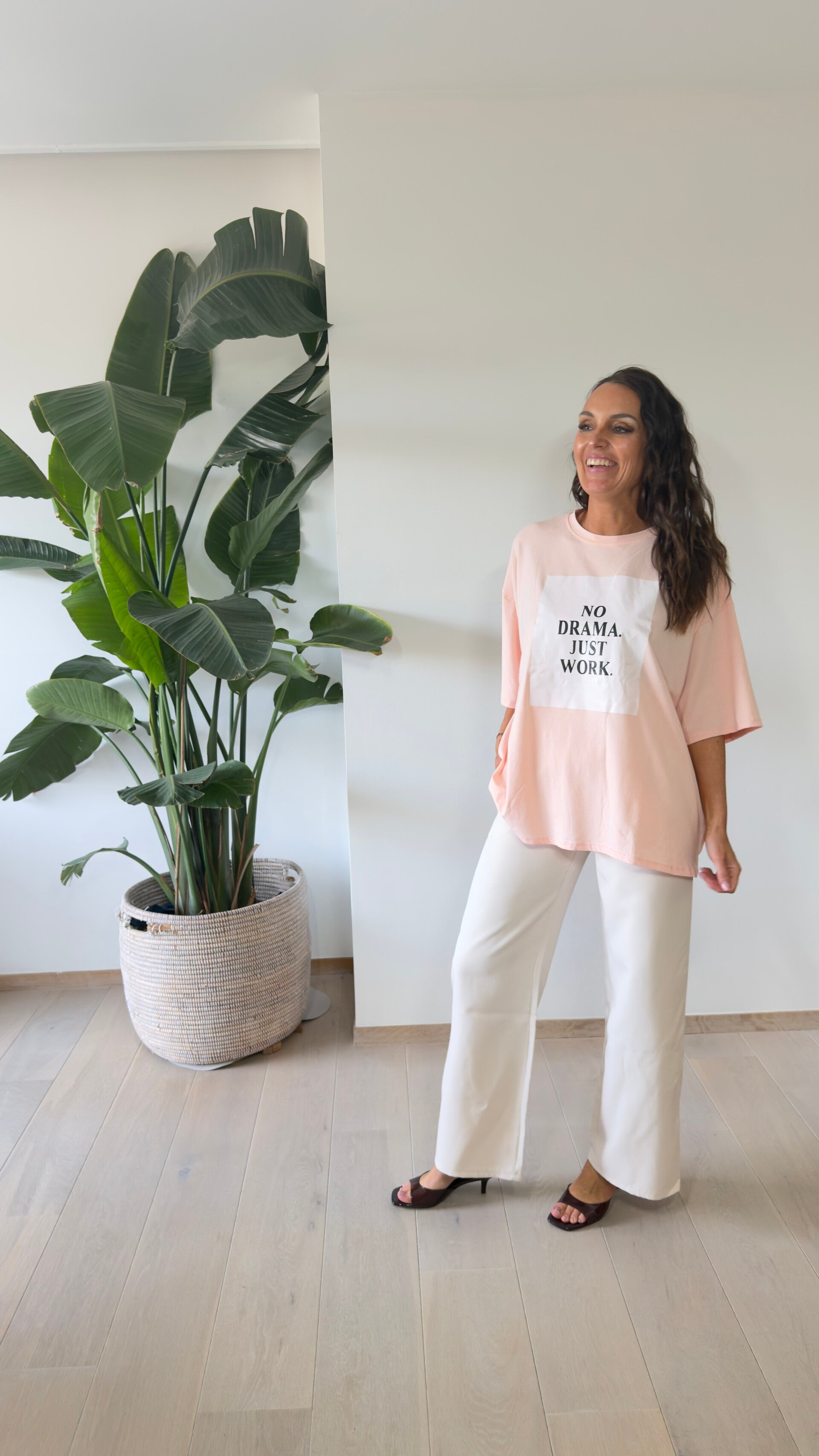 Beige rechte losse broek