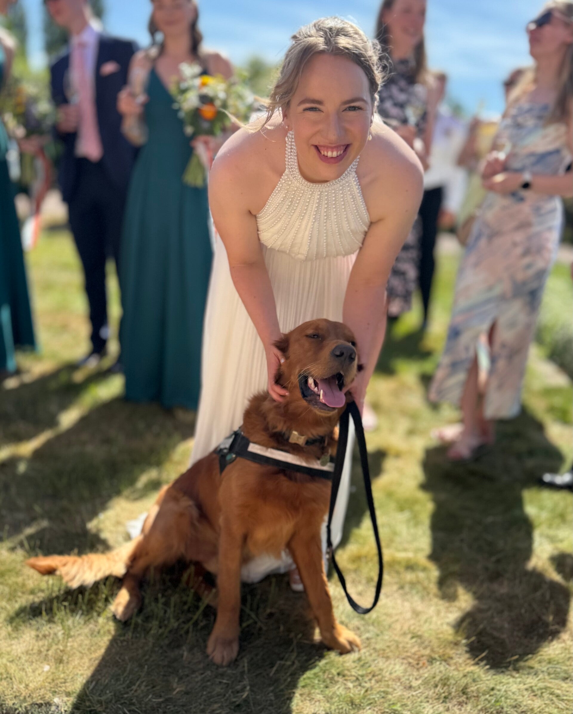 Happy bride and wedding dog/Jo's Pet Services