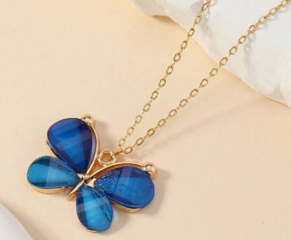Vlinder Ketting – Blauw Metallic
